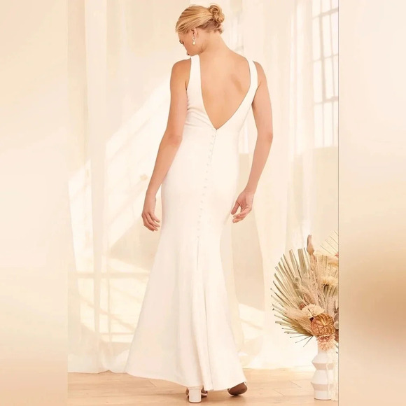 Lulus Into Your Heart White Button Back Mermaid Maxi Dress M Wedding Bride - Picture 2 of 15